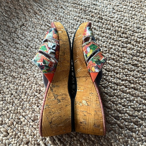Made in Italy Jeon Leather Colorful Art to Wear Cork Platform Slip On Sandals 8 - Picture 6 of 15